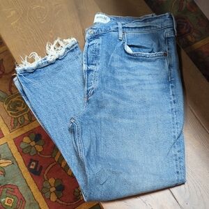 Agolde Light Blue Cropped Jeans with Frayed Hem
